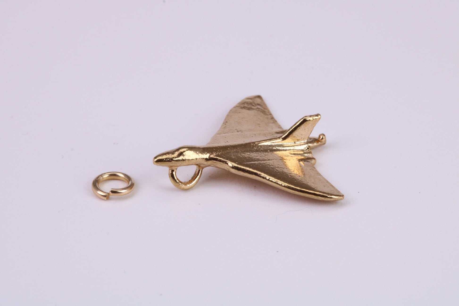 Vulcan Bomber Airplane Charm, Traditional Charm, Made From Solid Yellow Gold with British Hallmark, Complete with Attachment Link