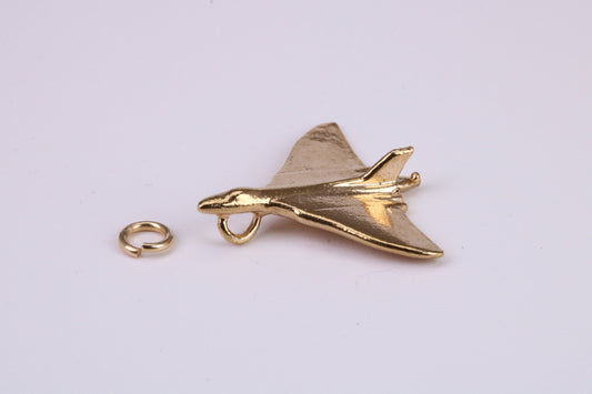 Vulcan Bomber Airplane Charm, Traditional Charm, Made From Solid Yellow Gold with British Hallmark, Complete with Attachment Link