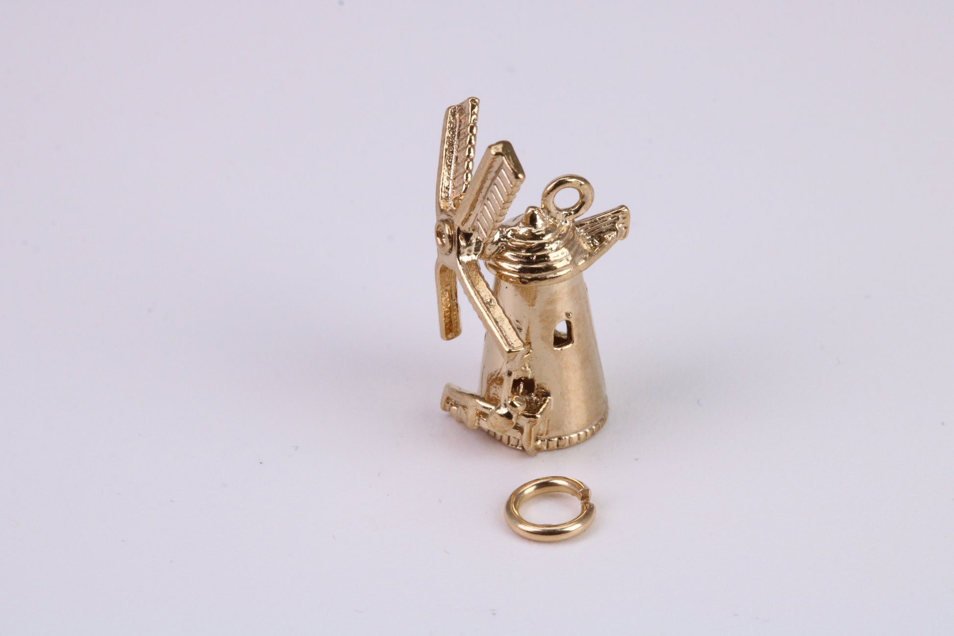 Windmill Charm, Traditional Charm, Made From Solid Yellow Gold with British Hallmark, Complete with Attachment Link