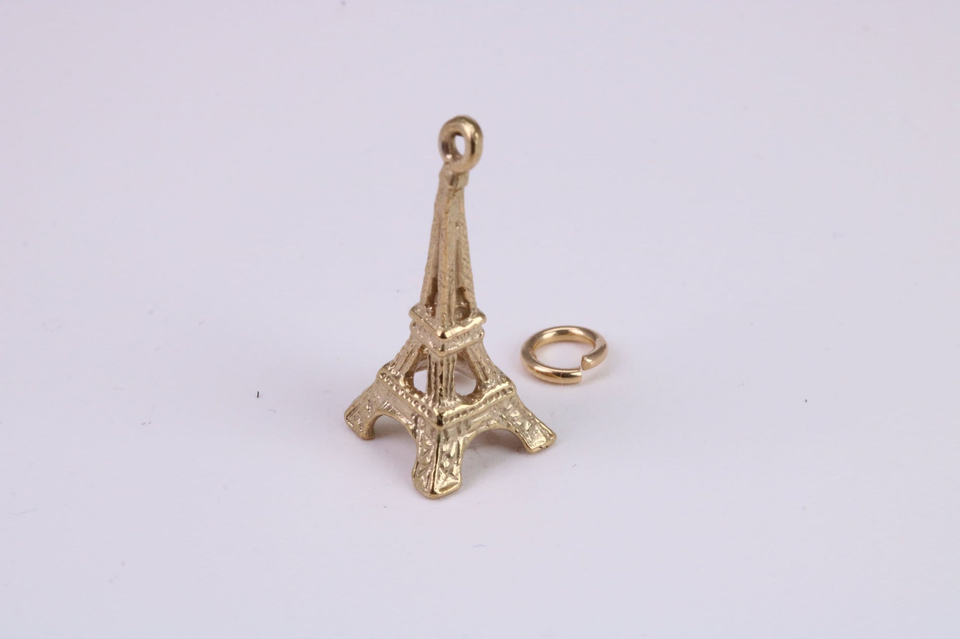 Eiffel Tower Charm, Traditional Charm, Made From Solid Yellow Gold with British Hallmark, Complete with Attachment Link