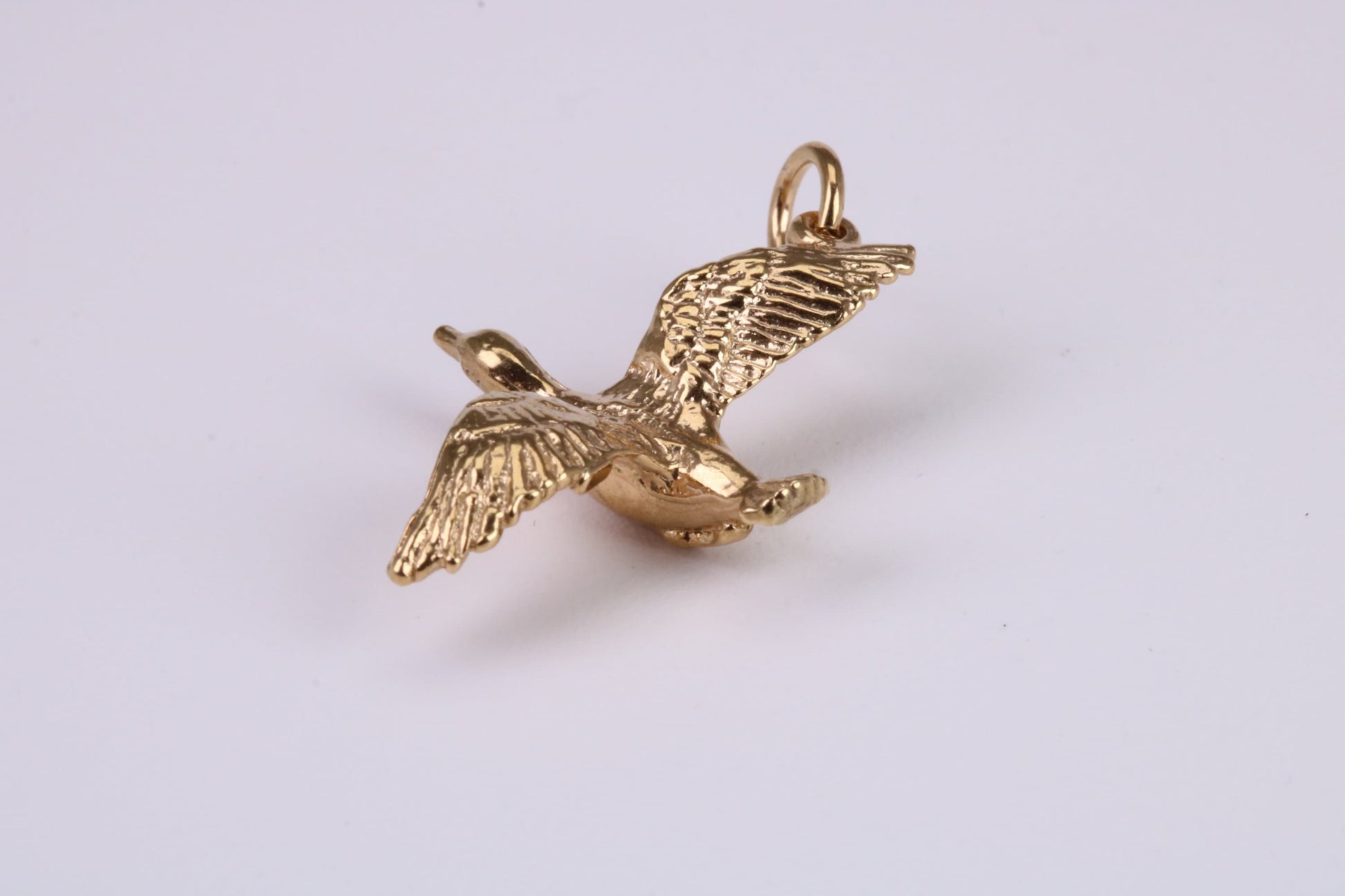 Flying Swan Charm, Traditional Charm, Made From Solid Yellow Gold with British Hallmark, Complete with Attachment Link