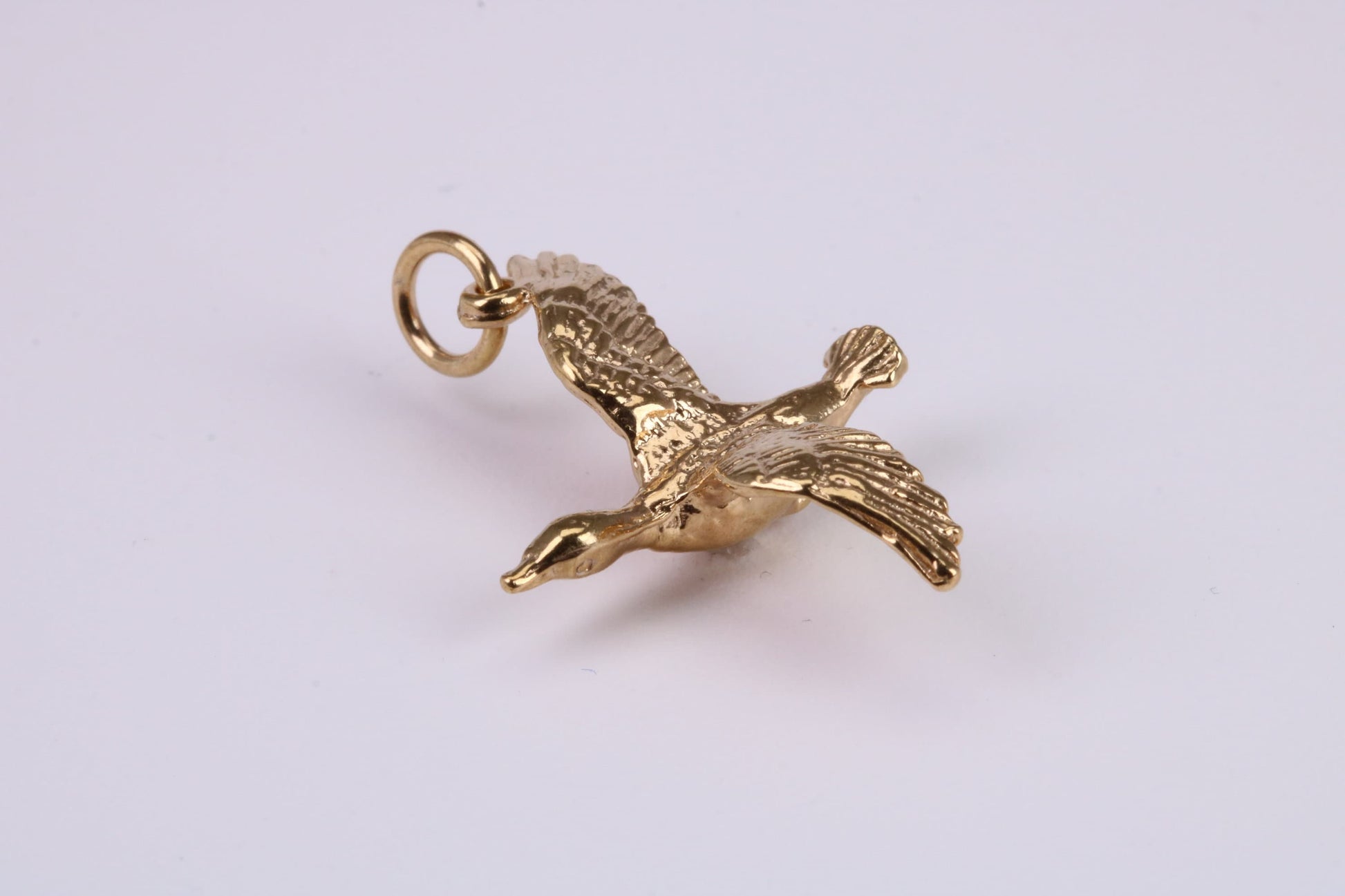 Flying Swan Charm, Traditional Charm, Made From Solid Yellow Gold with British Hallmark, Complete with Attachment Link