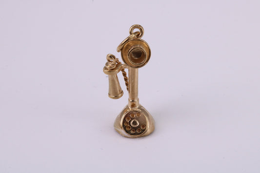 Vintage Phone Charm, Traditional Charm, Made From Solid Yellow Gold with British Hallmark, Complete with Attachment Link