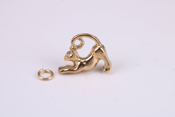 Cat Charm, Traditional Charm, Made From Solid Yellow Gold with British Hallmark, Complete with Attachment Link