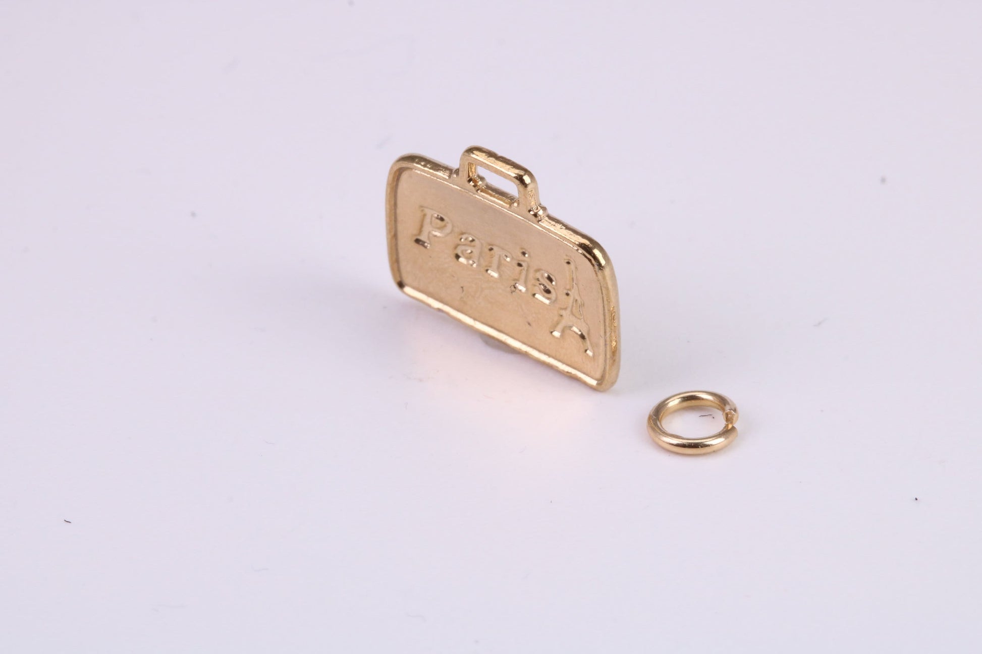 Travel Suitcase Charm, Traditional Charm, Made From Solid Yellow Gold with British Hallmark, Complete with Attachment Link