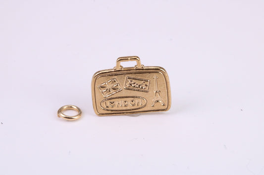 Travel Suitcase Charm, Traditional Charm, Made From Solid Yellow Gold with British Hallmark, Complete with Attachment Link