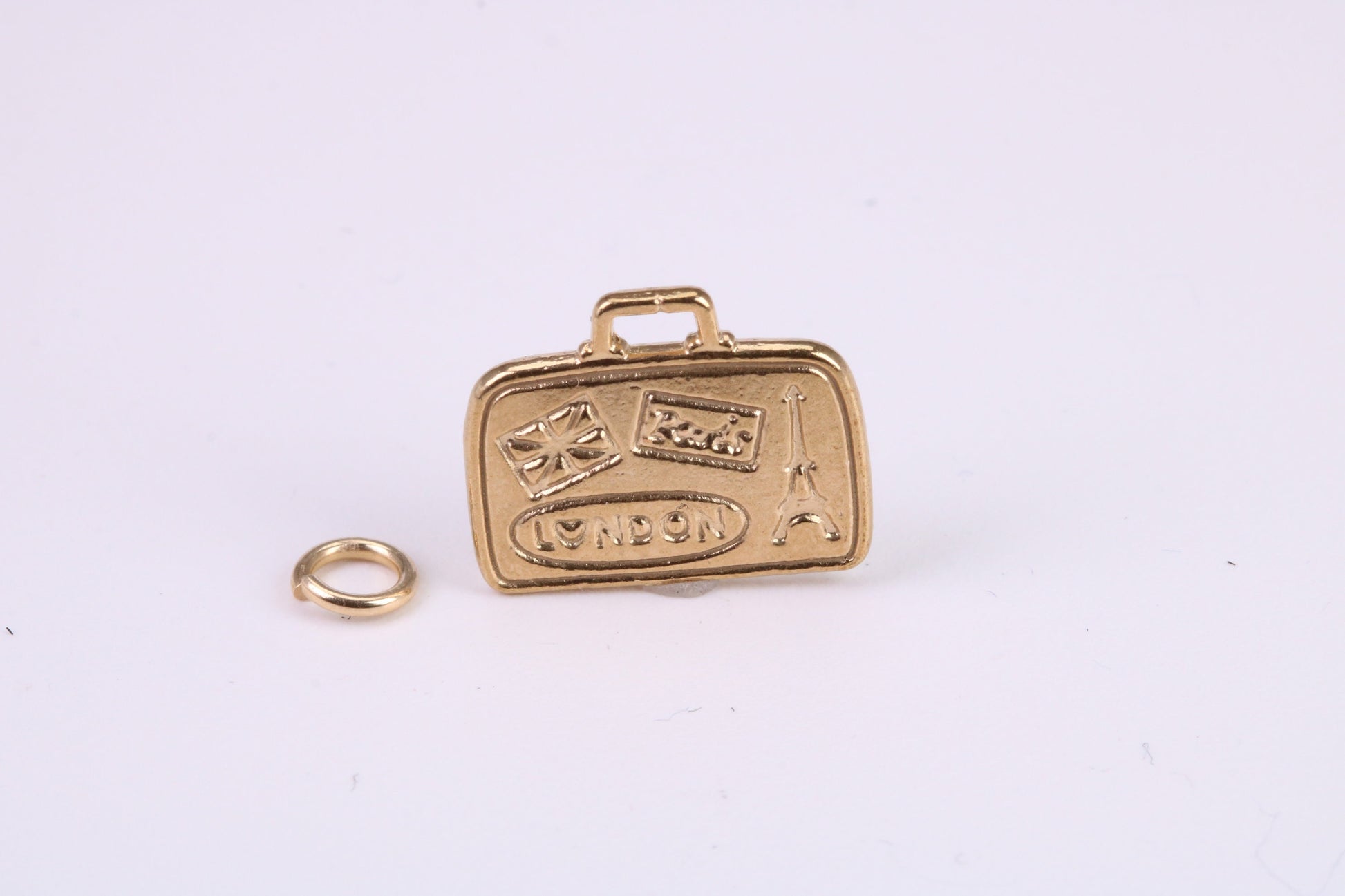 Travel Suitcase Charm, Traditional Charm, Made From Solid Yellow Gold with British Hallmark, Complete with Attachment Link