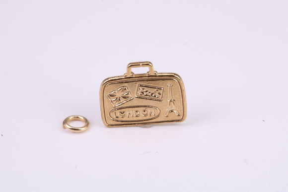 Travel Suitcase Charm, Traditional Charm, Made From Solid Yellow Gold with British Hallmark, Complete with Attachment Link