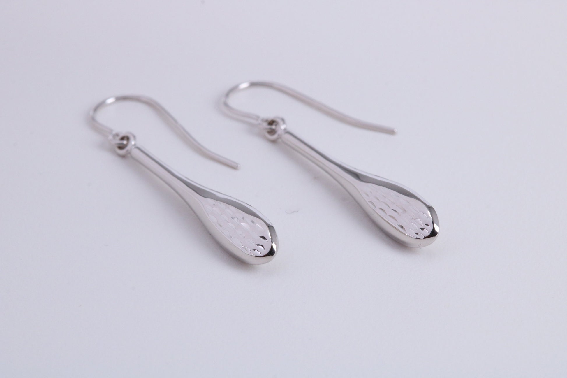 30 mm Long Teardrop Shaped White Gold Dropper Earrings