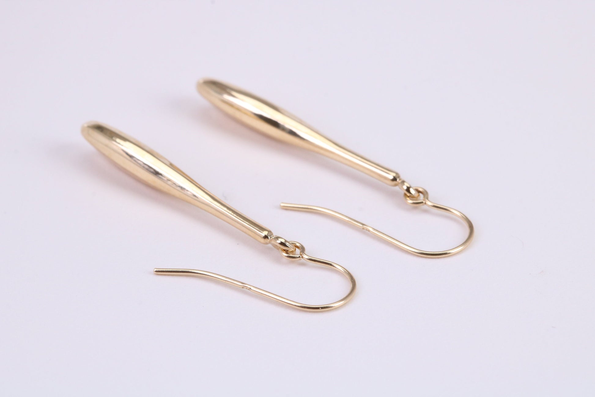 30 mm Long Teardrop Shaped Yellow Gold Dropper Earrings