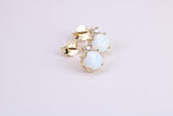 Natural Round cut Opal set and C Z set Stud Earrings Made from Solid Yellow Gold