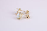 Natural Round cut Opal set and C Z set Stud Earrings Made from Solid Yellow Gold