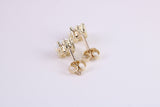 Natural Round cut Opal set and C Z set Stud Earrings Made from Solid Yellow Gold