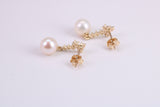 Natural Pearl Stud Dropper Earrings set in Solid Yellow Gold
