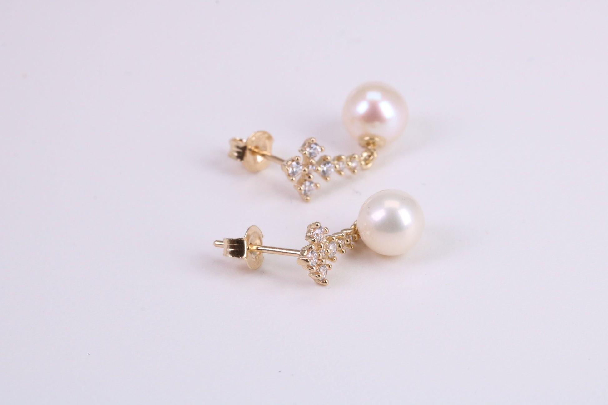 Natural Pearl Stud Dropper Earrings set in Solid Yellow Gold