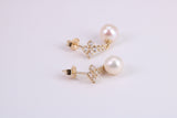 Natural Pearl Stud Dropper Earrings set in Solid Yellow Gold