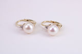 Natural Pearl Set Dropper Hoop Earrings set in Solid Yellow Gold