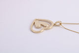 Love Heart with Footsteps Necklace Together with 16 Inch Long Chain, Made from Solid Yellow Gold with High Polished Finish