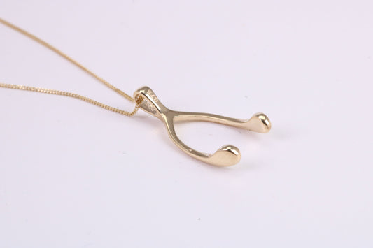 Wishbone Necklace Together with 18 Inch Long Chain, Made from Solid Yellow Gold with High Polished Finish