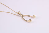 Wishbone Necklace Together with Gold Chain, Made from Solid Cast Yellow Gold with High Polished Finish