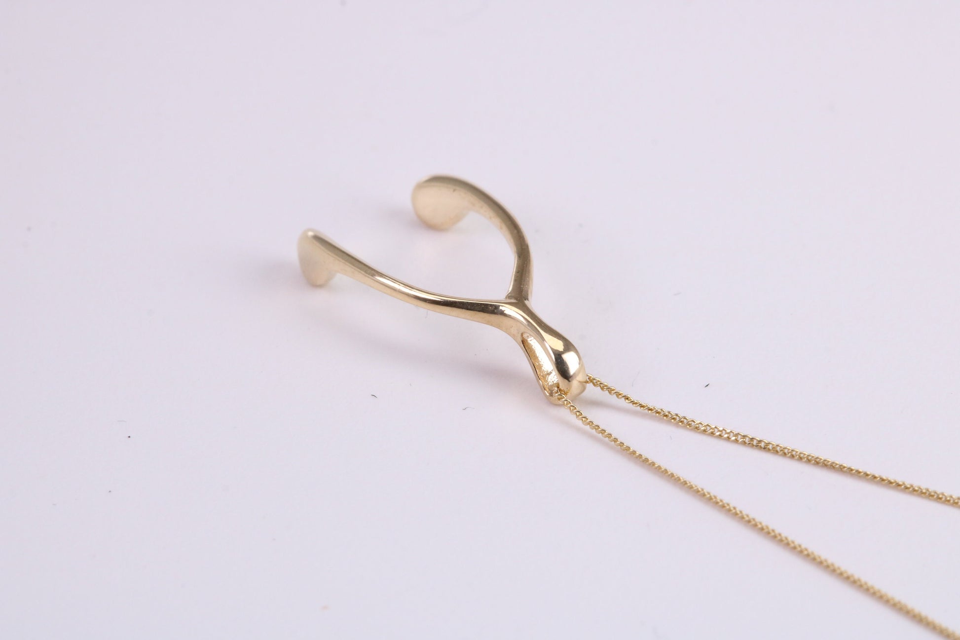 Wishbone Necklace Together with 18 Inch Long Chain, Made from Solid Yellow Gold with High Polished Finish