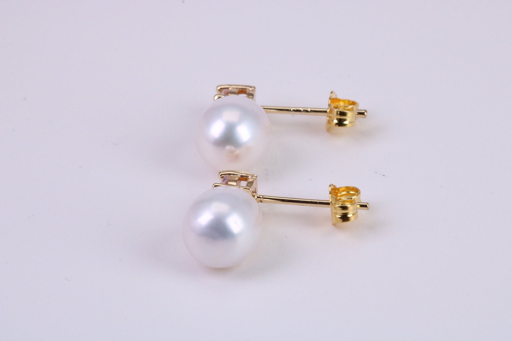 Oval Natural Freshwater Pearl and C Z set Stud Dropper Earrings set in Solid Silver and 18ct Yellow Gold Plated