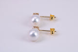 Oval Natural Freshwater Pearl and C Z set Stud Dropper Earrings set in Solid Silver and 18ct Yellow Gold Plated