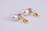 Oval Natural Freshwater Pearl and C Z set Stud Dropper Earrings set in Solid Silver and 18ct Yellow Gold Plated