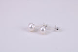 Natural 6 mm Round Pearl Stud Earrings set in Solid Silver