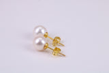 Natural 9 mm Round Pearl Stud Earrings set in Solid Silver and 18ct Yellow Gold Plated