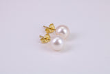 Natural 9 mm Round Pearl Stud Earrings set in Solid Silver and 18ct Yellow Gold Plated