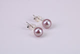 Natural 7 mm Round Purple Pink Colour Pearl Stud Earrings set in Solid Silver