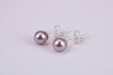 Natural 7 mm Round Purple Pink Colour Pearl Stud Earrings set in Solid Silver