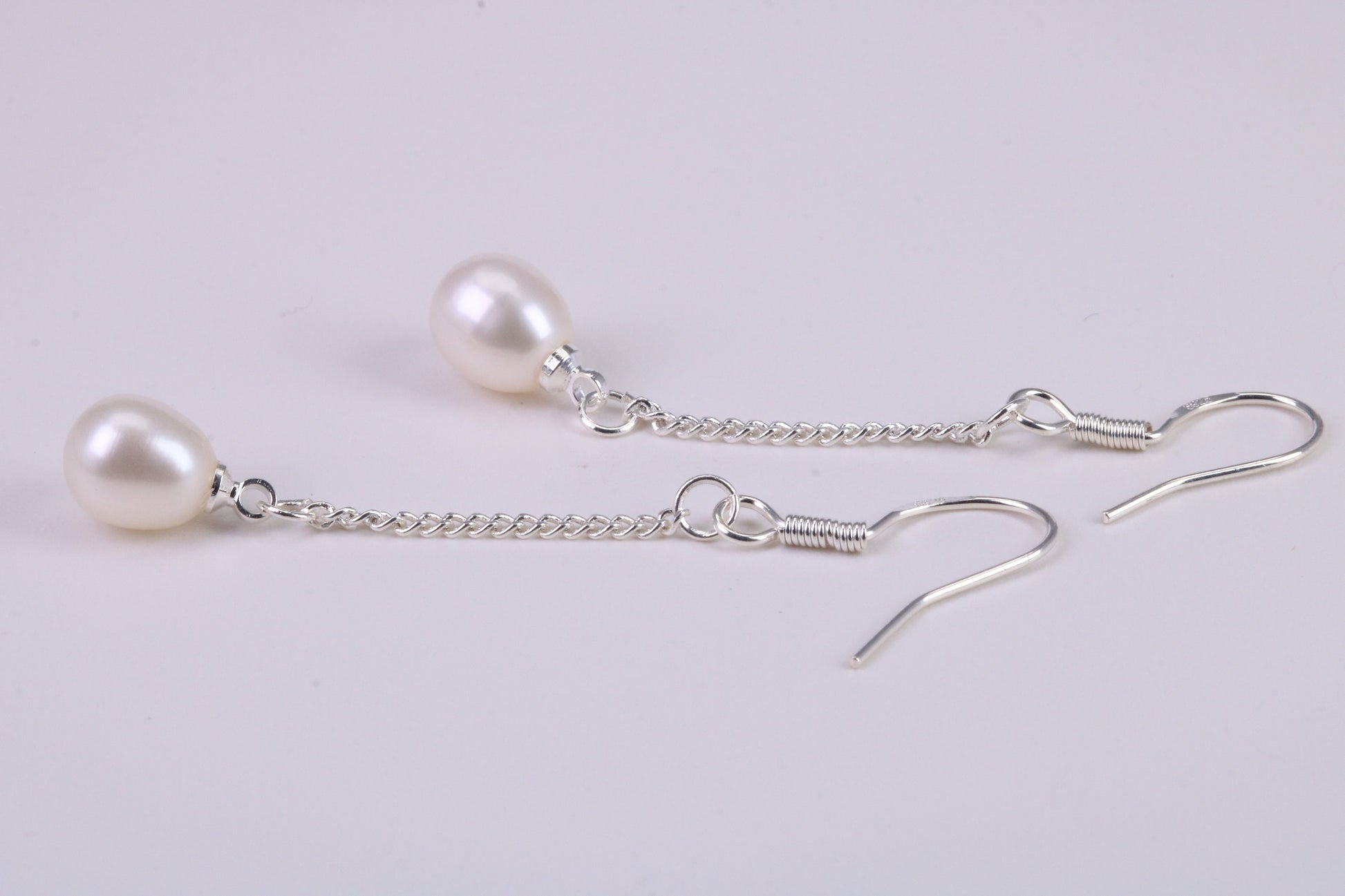 35 mm Long Natural Pearl Dropper Earrings set in Solid Silver