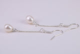 35 mm Long Natural Pearl Dropper Earrings set in Solid Silver