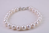 Natural 6.50 inches Long Pearl Bracelet, made from Sterling Silver