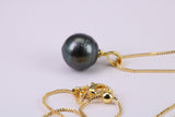Natural 13 mm Round Tahitian Pearl Necklace set in Solid Silver and Yellow Gold Plated