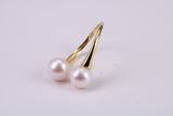 Natural 8 mm Round Double Pearl set Open Ended Ring set in Solid Silver and 18ct Yellow Gold Plated