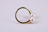Natural 8 mm Round Double Pearl set Open Ended Ring set in Solid Silver and 18ct Yellow Gold Plated