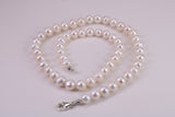 18 Inches Long Single Strand Natural 8 mm Round Pearl Necklace set in Silver