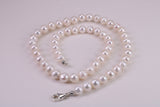 16 Inches Long Single Strand Natural 8 mm Round Pearl Necklace set in Silver