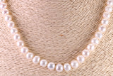 20 Inches Long Single Strand Natural 8 mm Round Pearl Necklace set in Silver