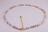 Natural Pastel Coloured 16 Inches Long Single Strand Pearl Necklace set in Silver, 5 mm Oval Pearls, Length Adjustable Necklace