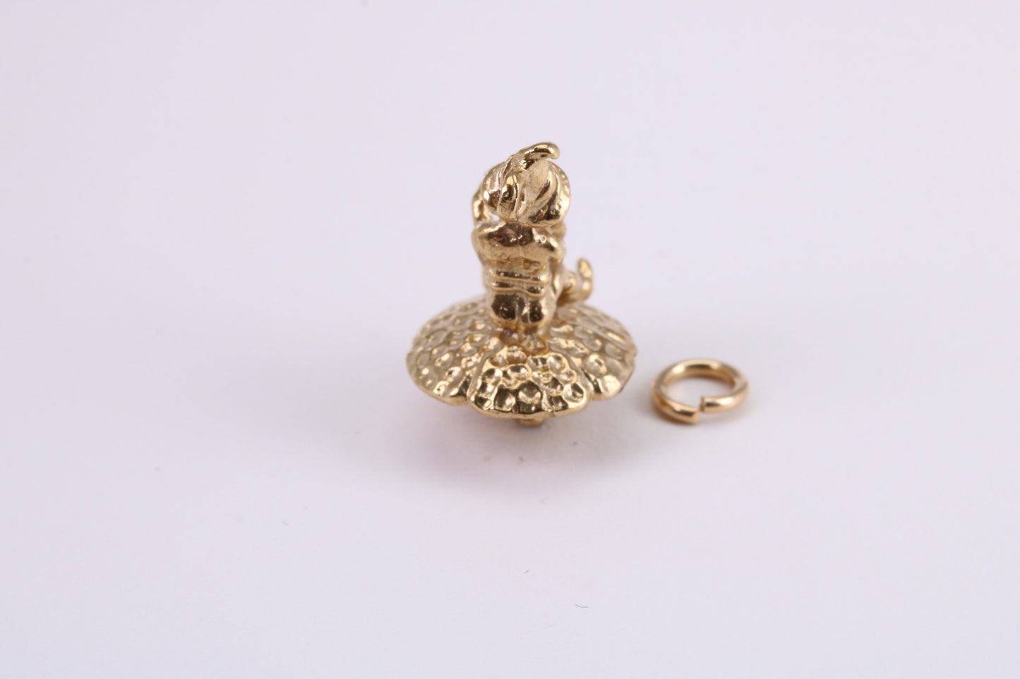 Gnome on Toadstool Charm, Traditional Charm, Made from Solid Yellow Gold, Complete with Attachment Link