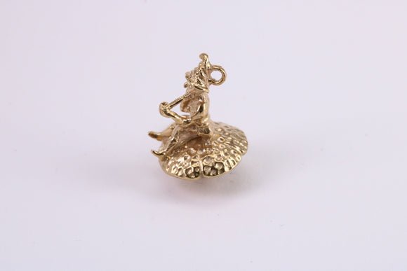 Gnome on Toadstool Charm, Traditional Charm, Made from Solid Yellow Gold, Complete with Attachment Link