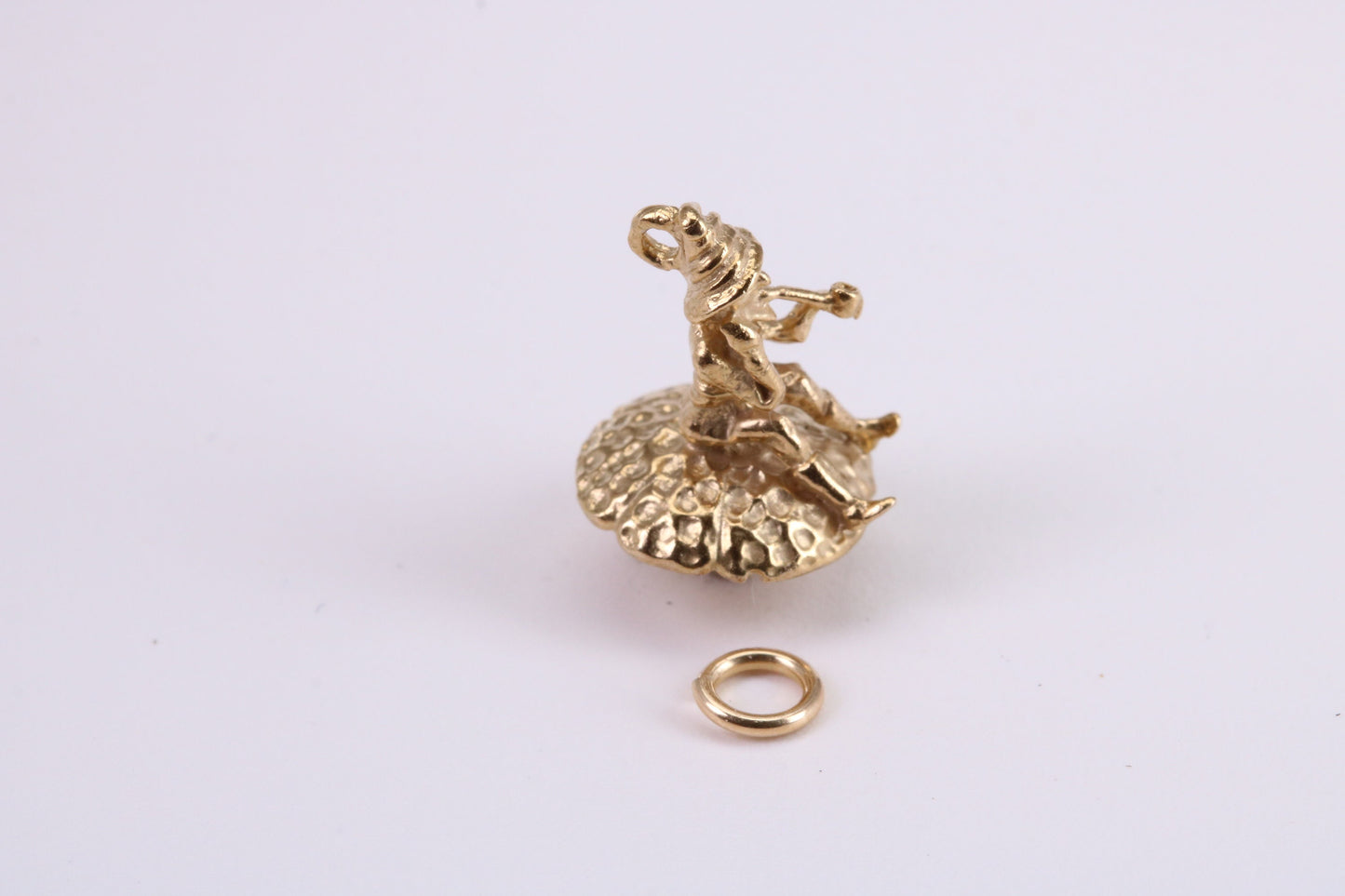 Gnome on Toadstool Charm, Traditional Charm, Made from Solid Yellow Gold, Complete with Attachment Link