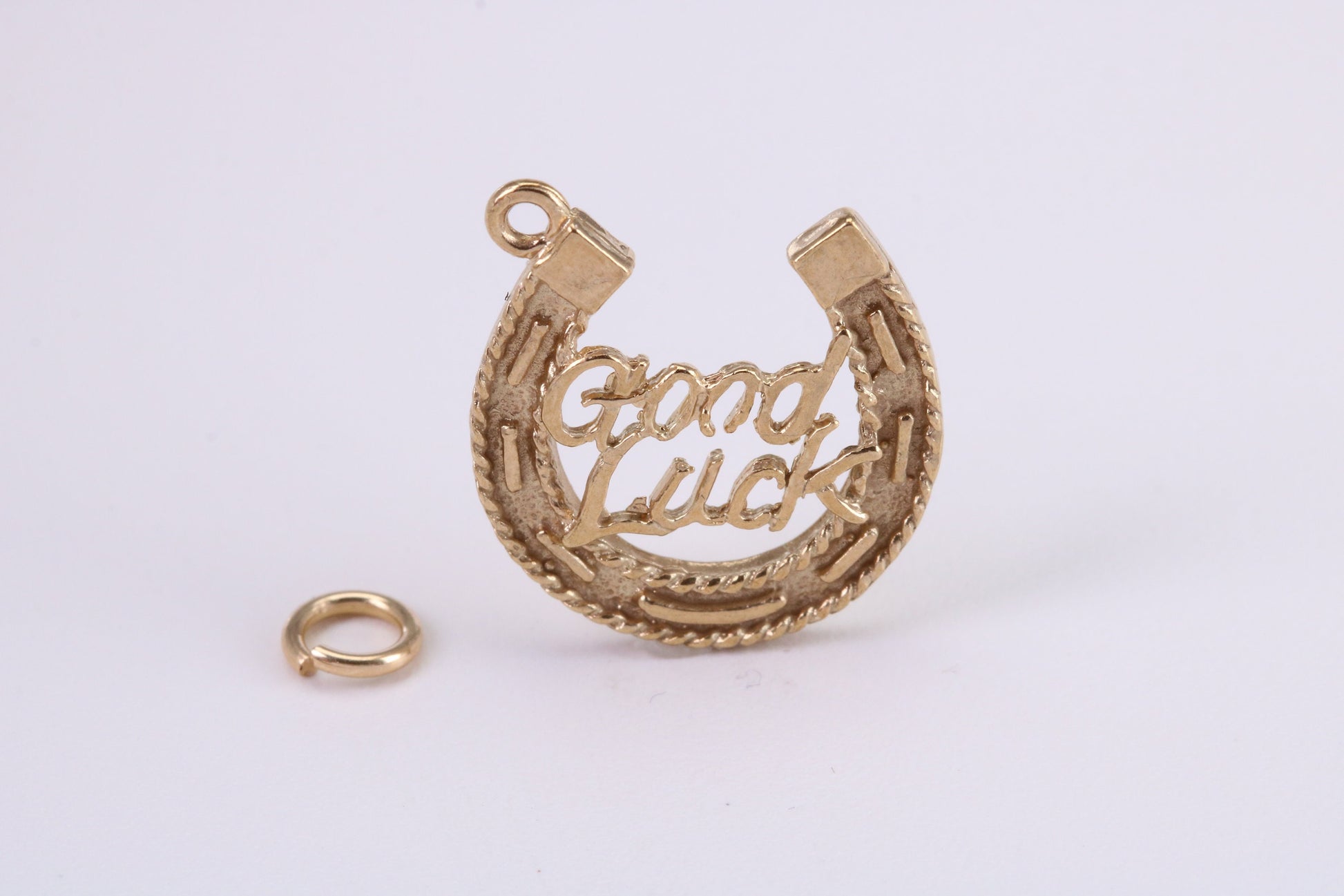 Good Luck Horse Shoe Charm, Traditional Charm, Made from Solid Yellow Gold, British Hallmarked, Complete with Attachment Link