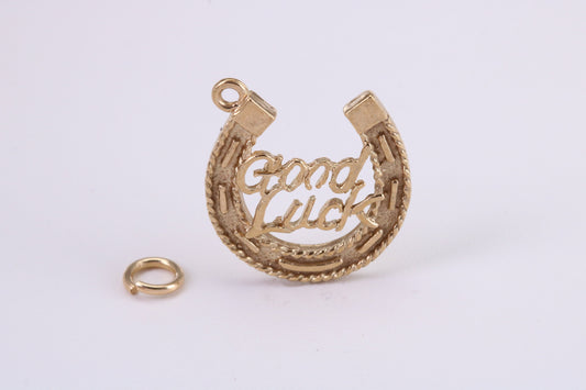 Good Luck Horse Shoe Charm, Traditional Charm, Made from Solid Yellow Gold, British Hallmarked, Complete with Attachment Link