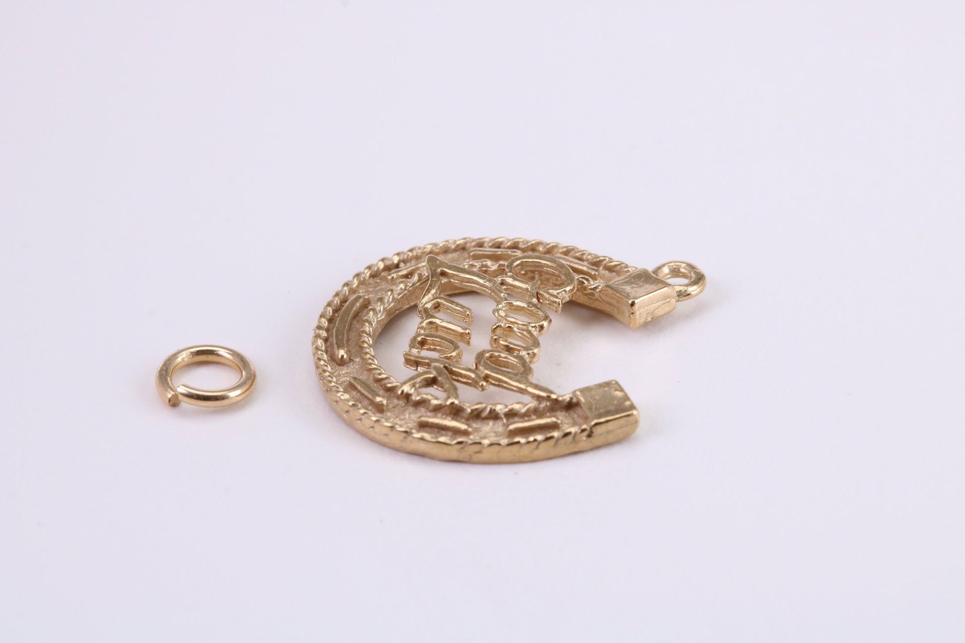 Good Luck Horse Shoe Charm, Traditional Charm, Made from Solid Yellow Gold, British Hallmarked, Complete with Attachment Link