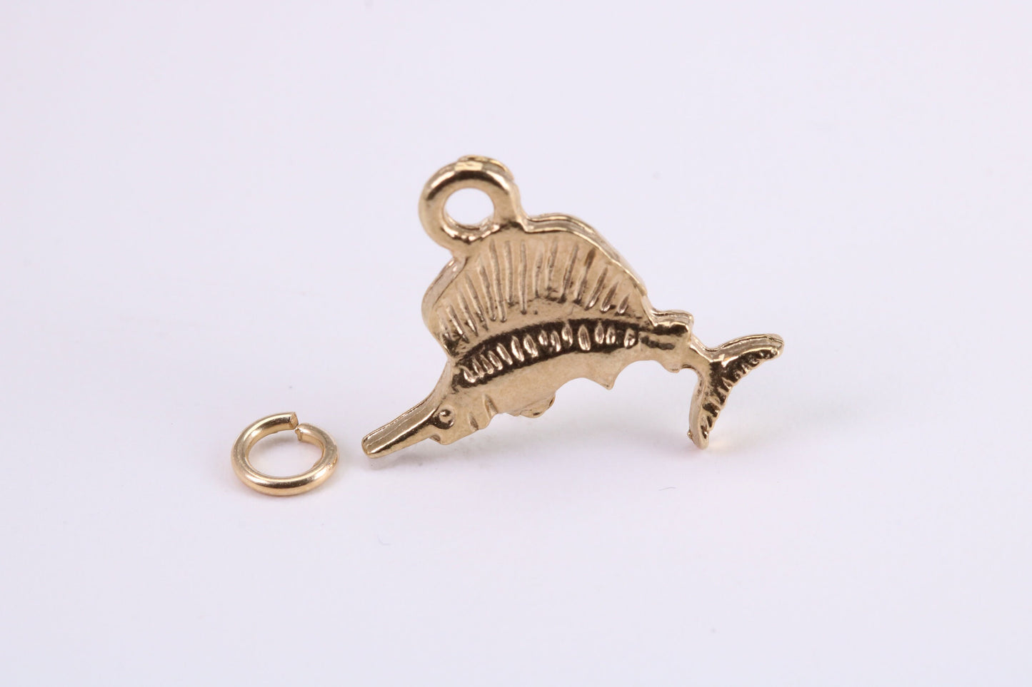 Sail Fish Charm, Traditional Charm, Made from Solid Yellow Gold, British Hallmarked, Complete with Attachment Link